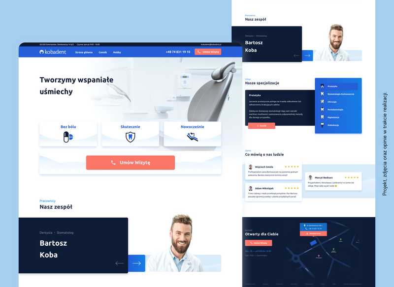 Wizytówka gabinetu dentystycznego Kobadent w Dzierżoniowie